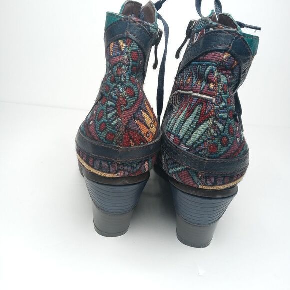 SOCOFY Bohemian Splicing Pattern Block Zipper Ankle Leather Boots - Picture 7 of 10